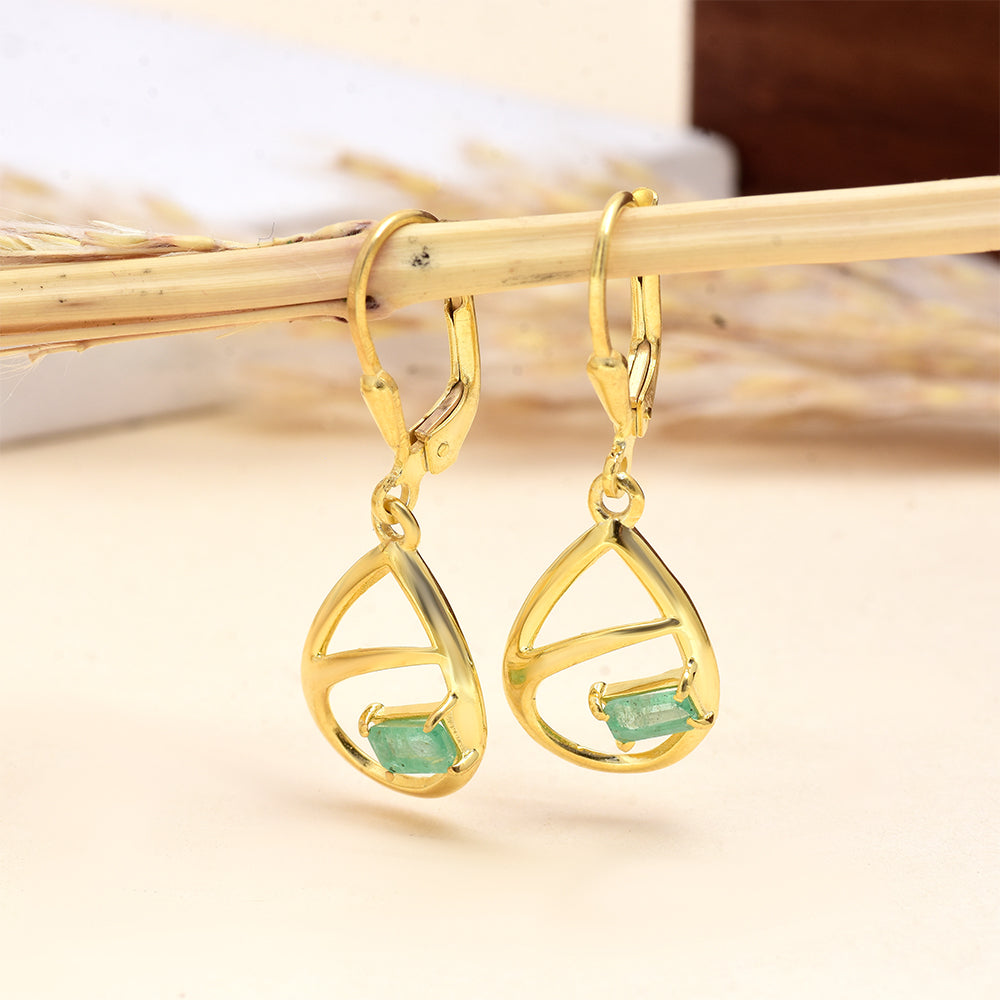 Pendientes de Plata Bañada en Oro con Esmeralda de Brasil 3 