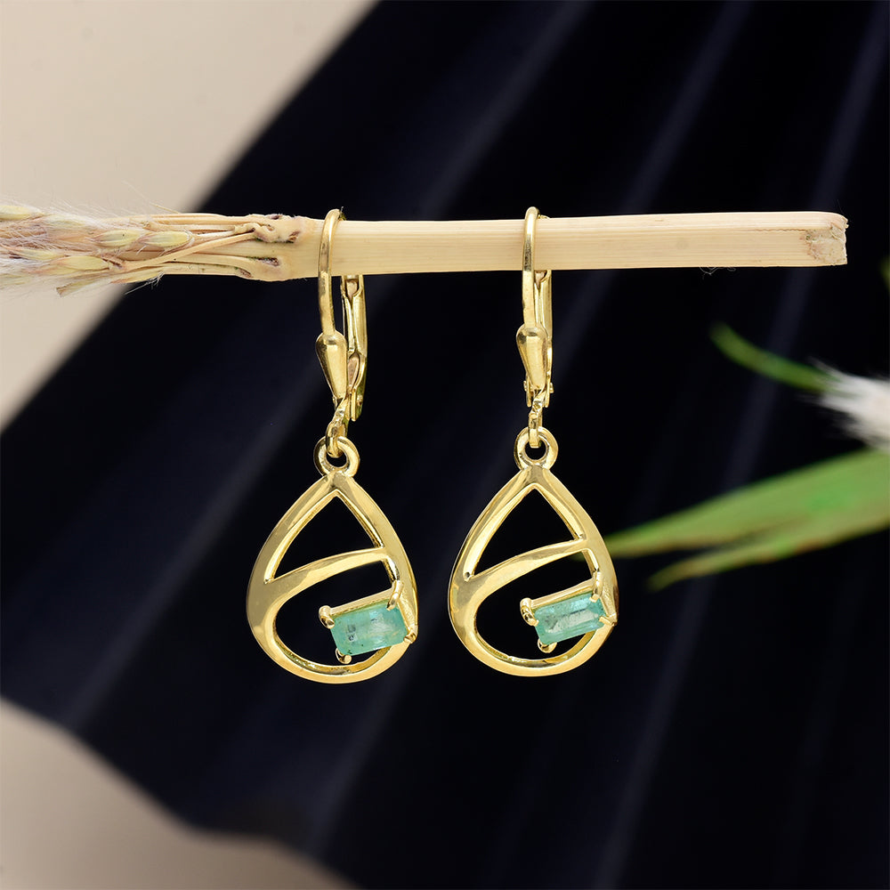 Pendientes de Plata Bañada en Oro con Esmeralda de Brasil 4 