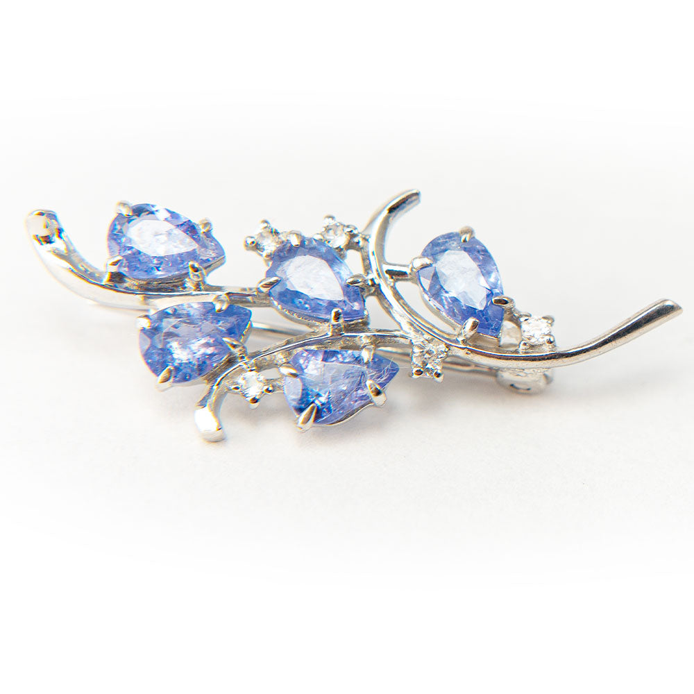 Broche de Plata con Tanzanita AAA y Topacio Blanco