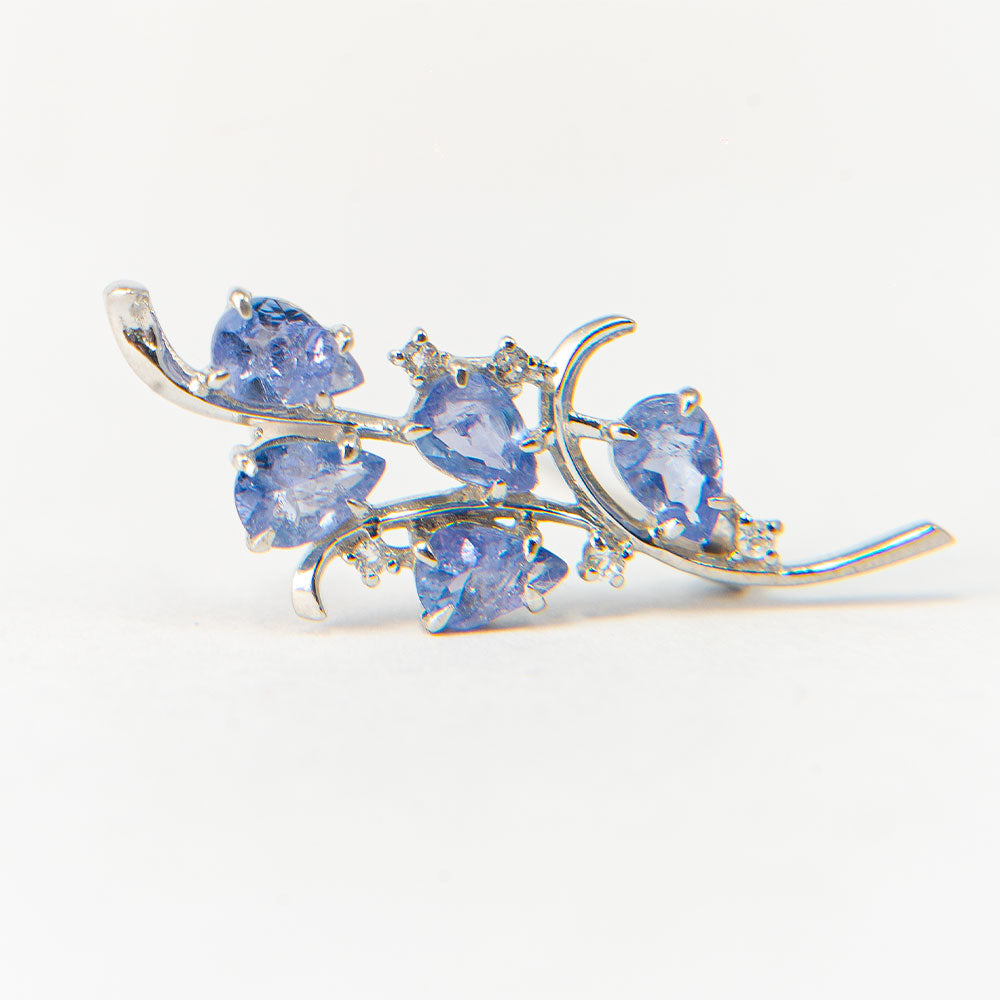 Broche de Plata con Tanzanita AAA y Topacio Blanco