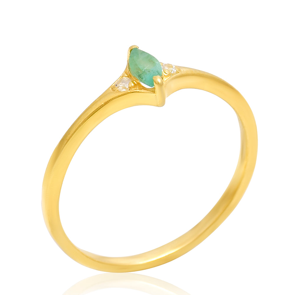 Anillo de Plata Bañada en Oro con Esmeralda de Brasil y Topacio Blanco 4 