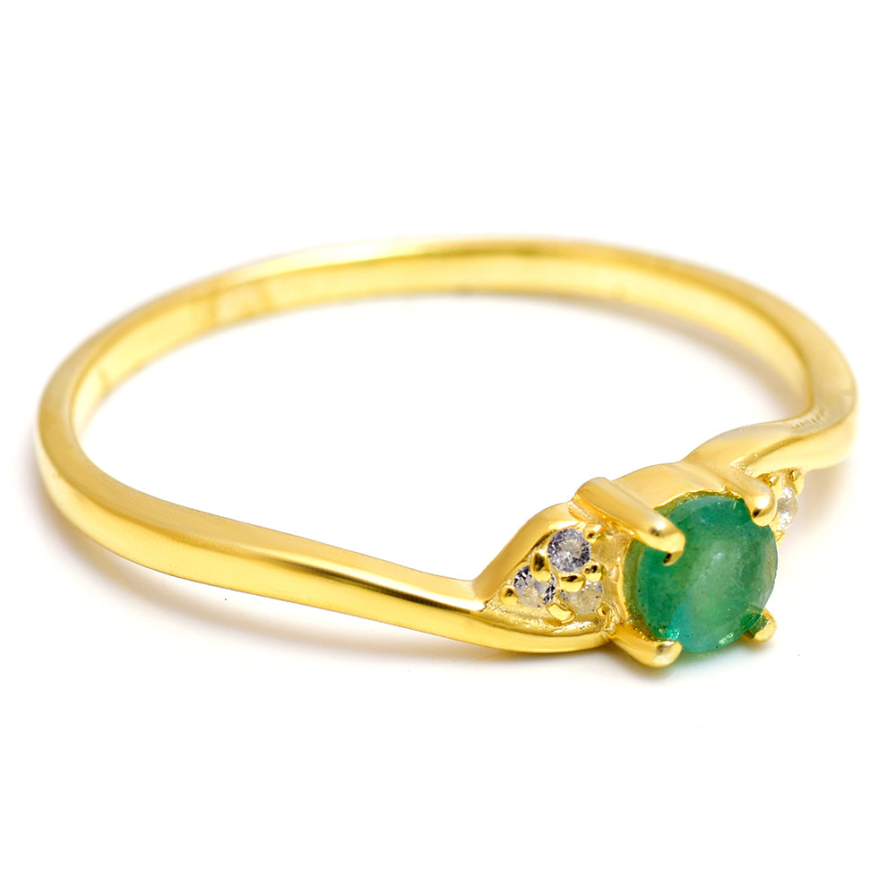 Anillo de Plata Bañada en Oro con Esmeralda de Brasil y Topacio Blanco 2 