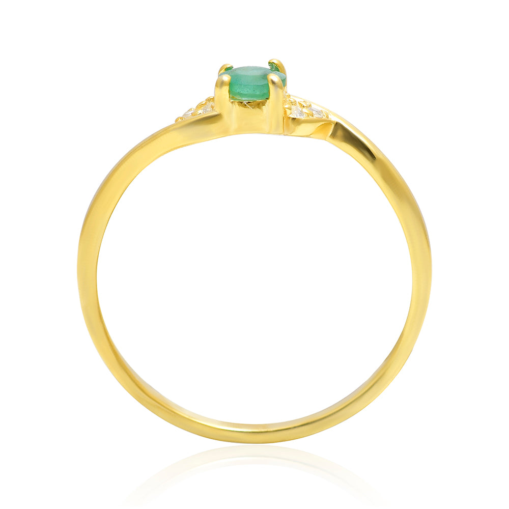 Anillo de Plata Bañada en Oro con Esmeralda de Brasil y Topacio Blanco 3 