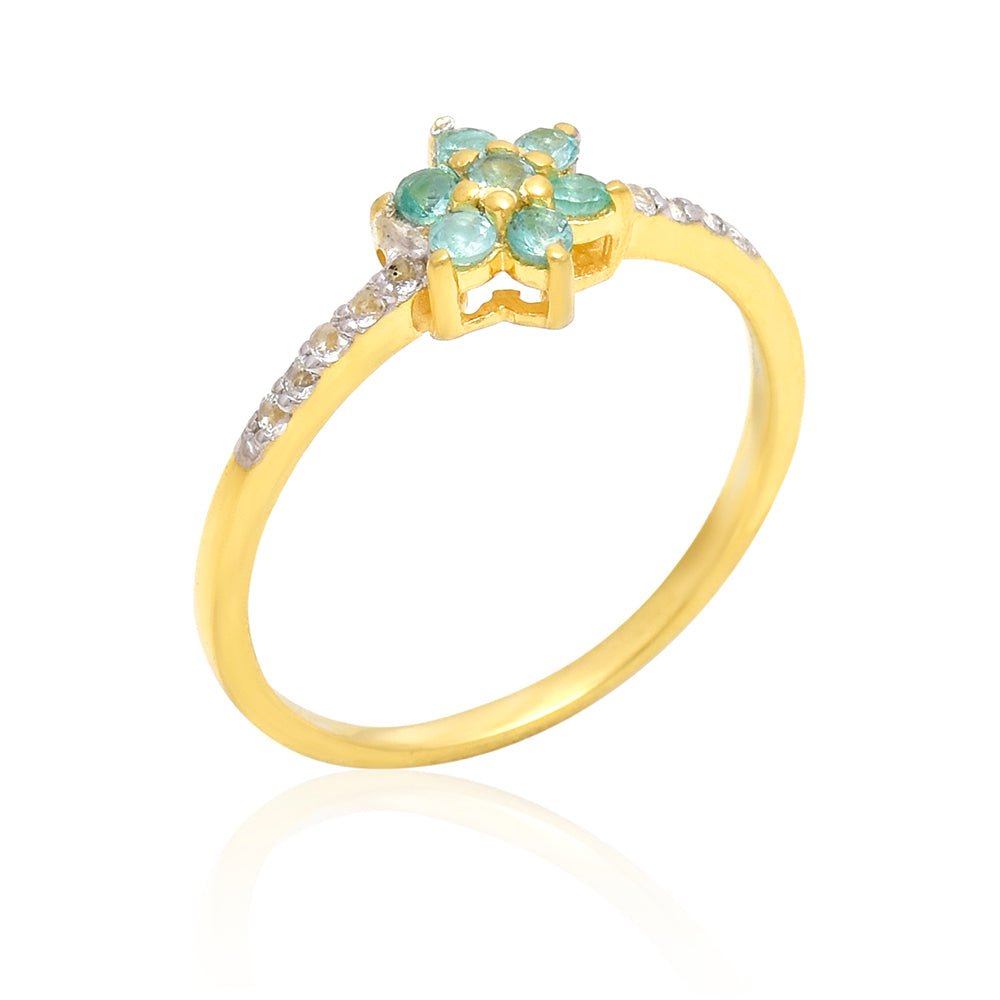 Anillo de Plata Bañada en Oro con Esmeralda de Brasil y Topacio Blanco