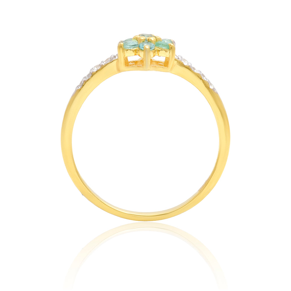 Anillo de Plata Bañada en Oro con Esmeralda de Brasil y Topacio Blanco