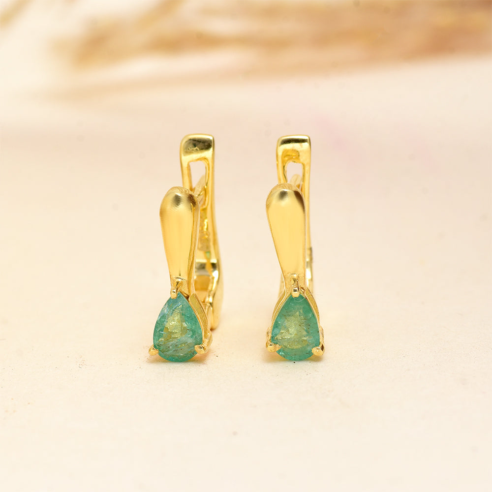 Pendientes de Plata Bañada en Oro con Esmeralda de Brasil 4 