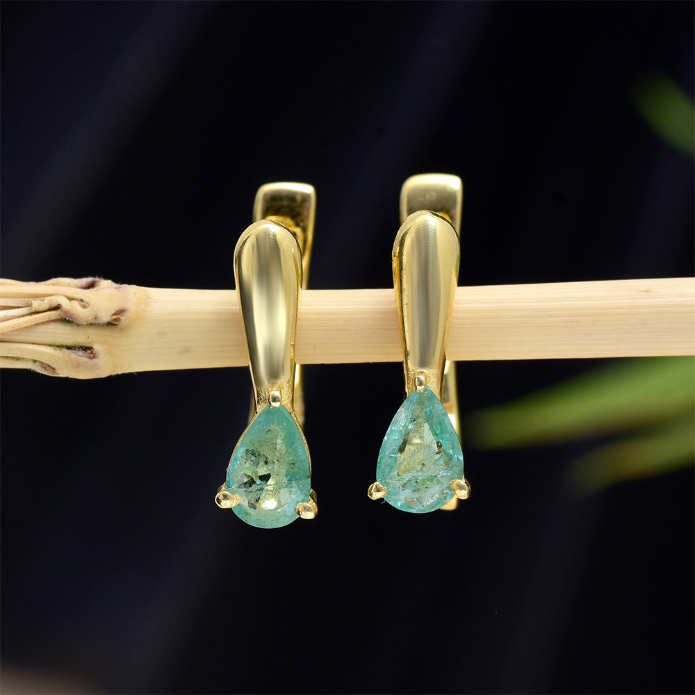 Pendientes de Plata Bañada en Oro con Esmeralda de Brasil 8 