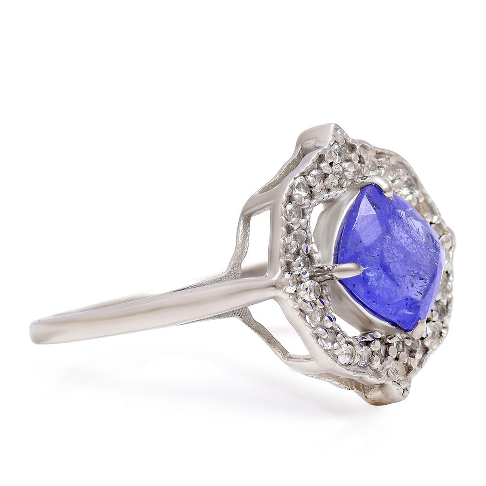Anillo de Plata con Tanzanita AAA y Topacio Blanco 2 