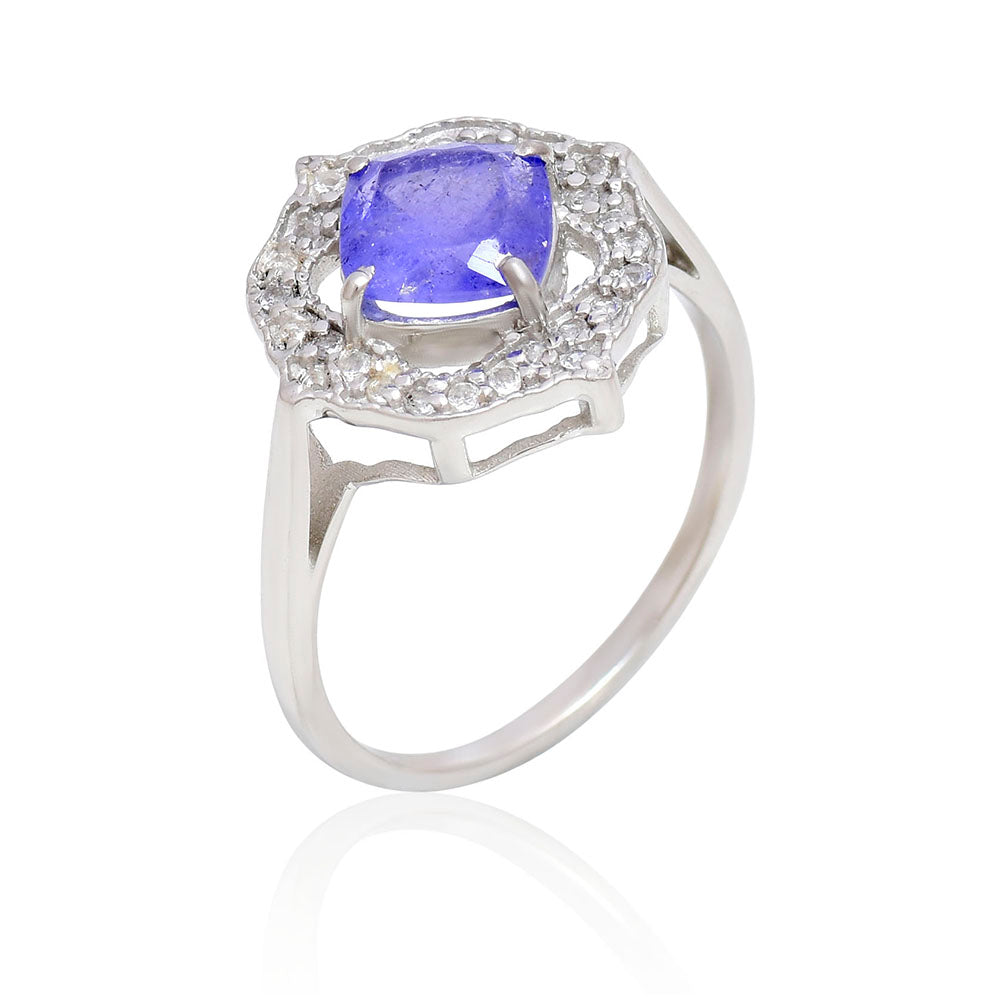 Anillo de Plata con Tanzanita AAA y Topacio Blanco 3 