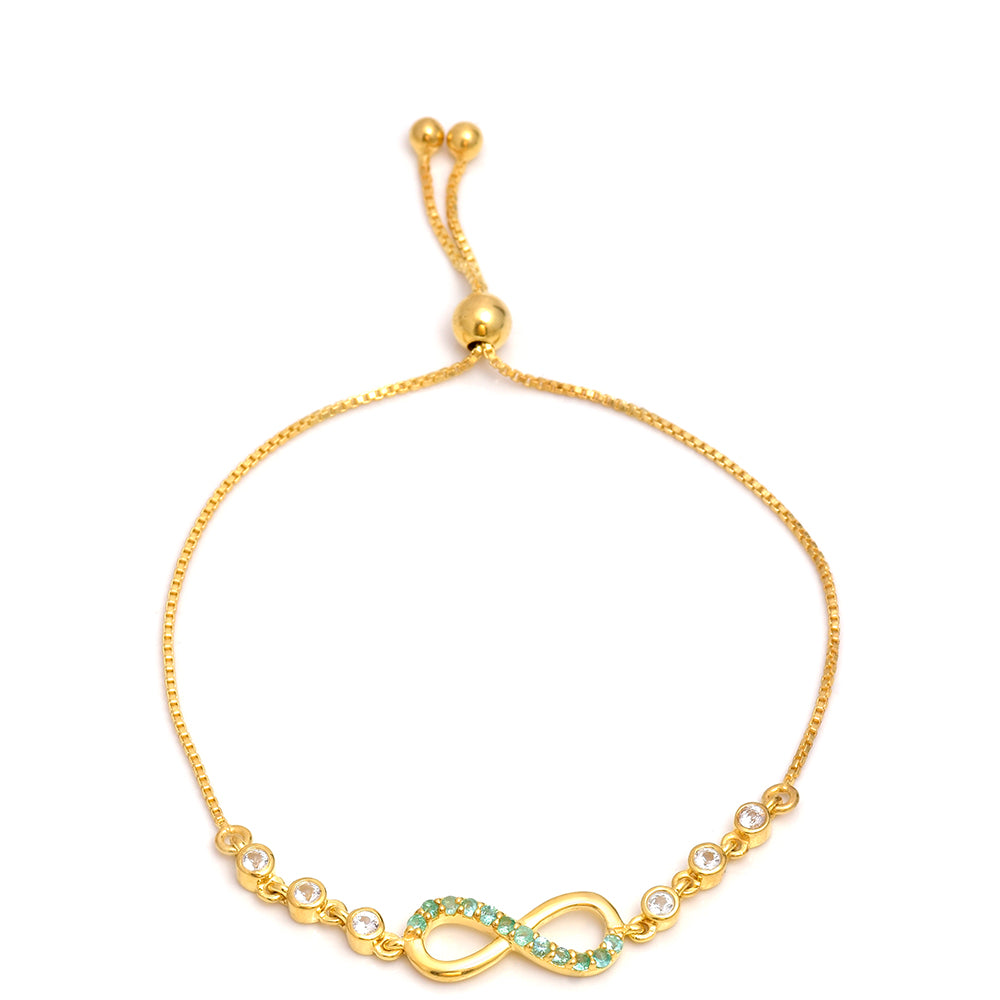 Pulsera de Plata Bañada en Oro con Esmeralda de Brasil y Topacio Blanco