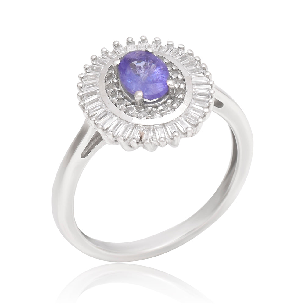 Anillo de Plata con Tanzanita AAA y Topacio Blanco 1 