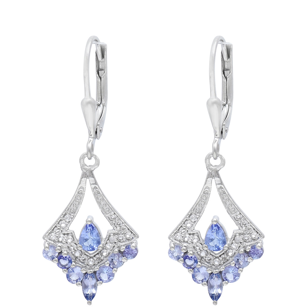 Pendientes de Plata con Tanzanita AAA y Topacio Blanco 4 