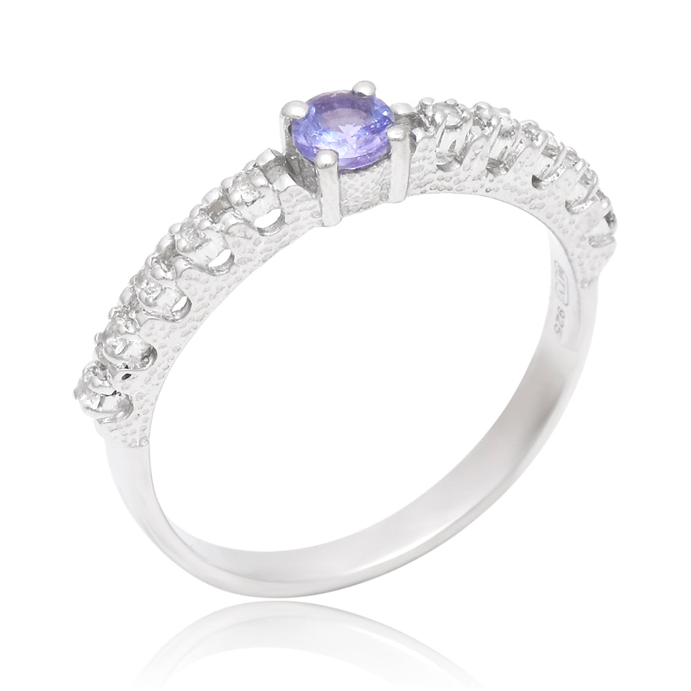 Anillo de Plata con Tanzanita AAA y Topacio Blanco 2 
