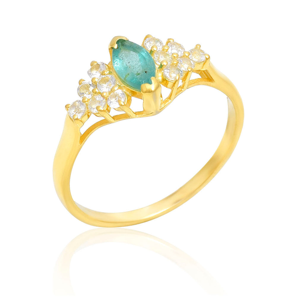Anillo de Plata Bañada en Oro con Esmeralda de Brasil y Topacio Blanco 3 