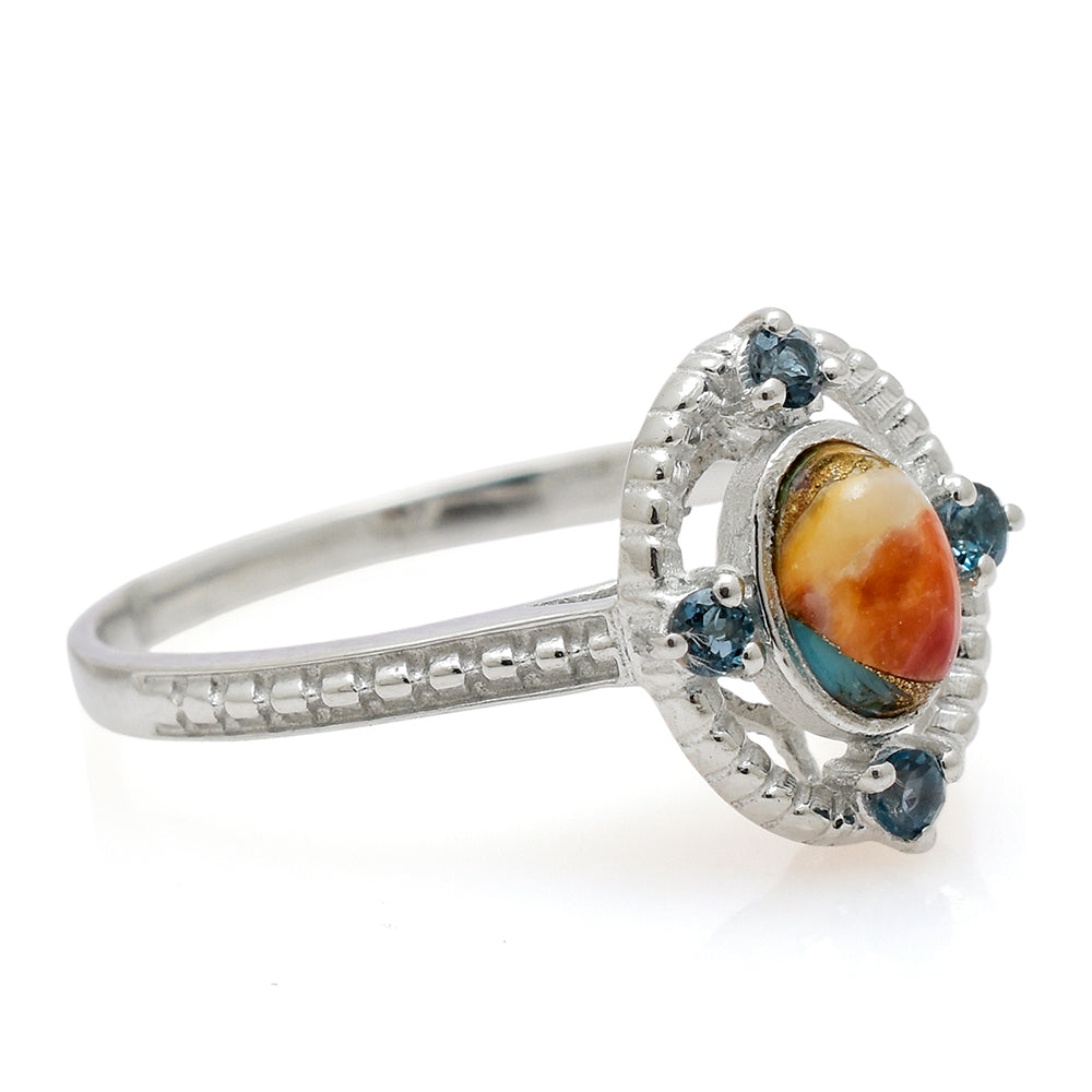 Anillo de Plata con Turquesa Ostra y Topacio Blanco 3 