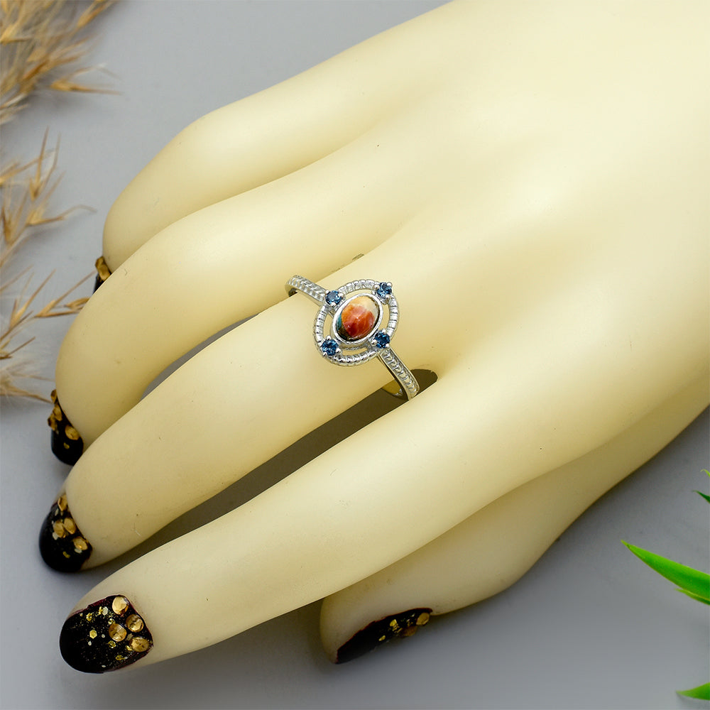 Anillo de Plata con Turquesa Ostra y Topacio Blanco 4 