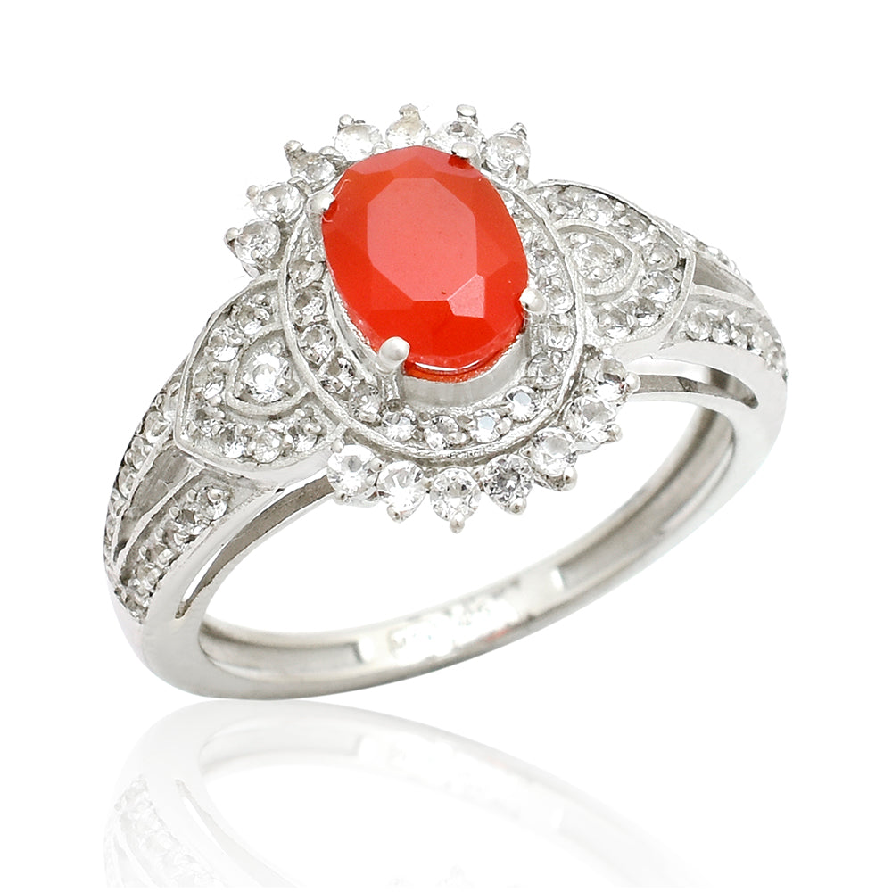 Anillo de Plata con Ágata Roja y Topacio Blanco 2 