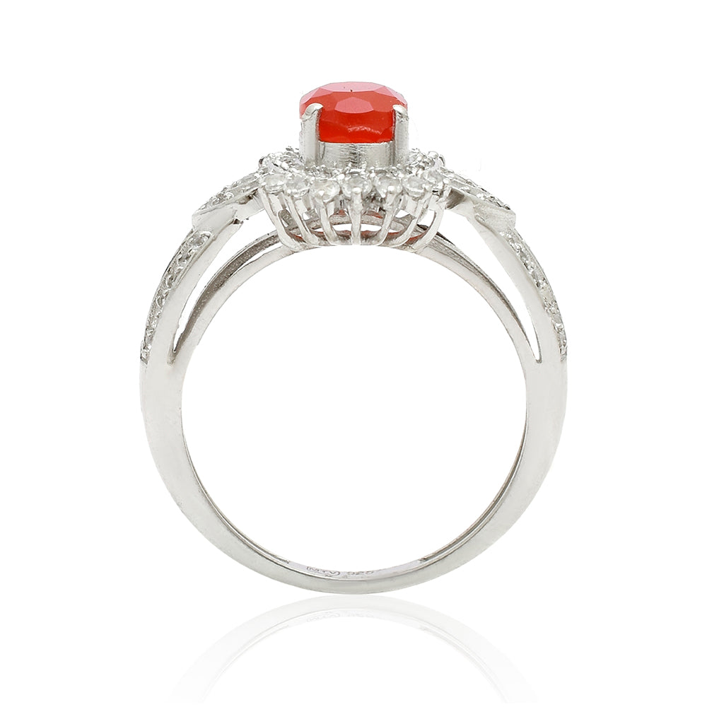 Anillo de Plata con Ágata Roja y Topacio Blanco