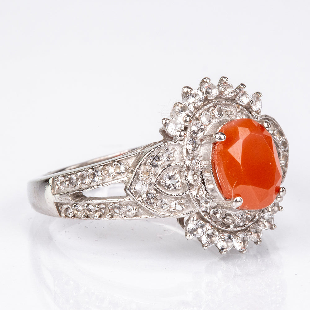 Anillo de Plata con Ágata Roja y Topacio Blanco 6 