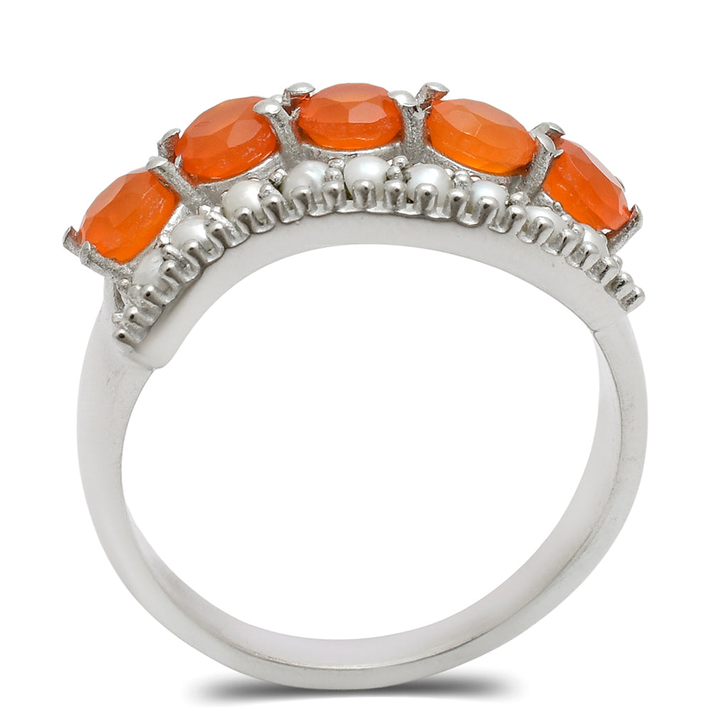 Anillo de Plata con Ágata Roja y Perla blanca de agua dulce 2 