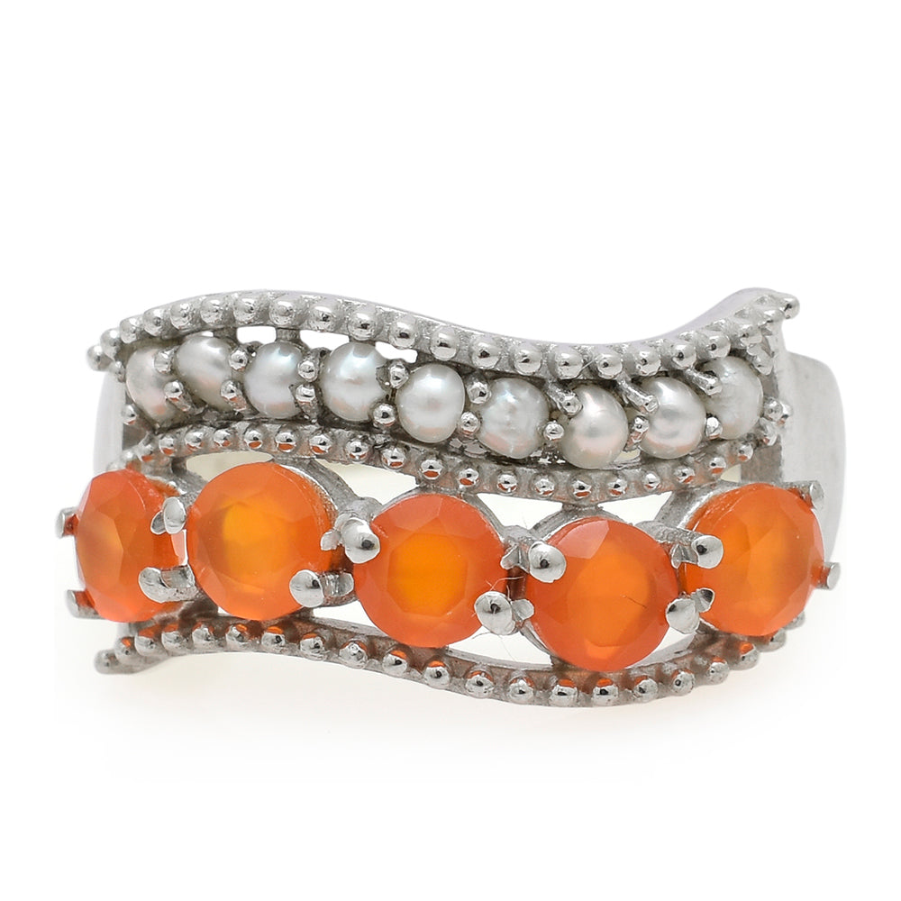 Anillo de Plata con Ágata Roja y Perla blanca de agua dulce 1 