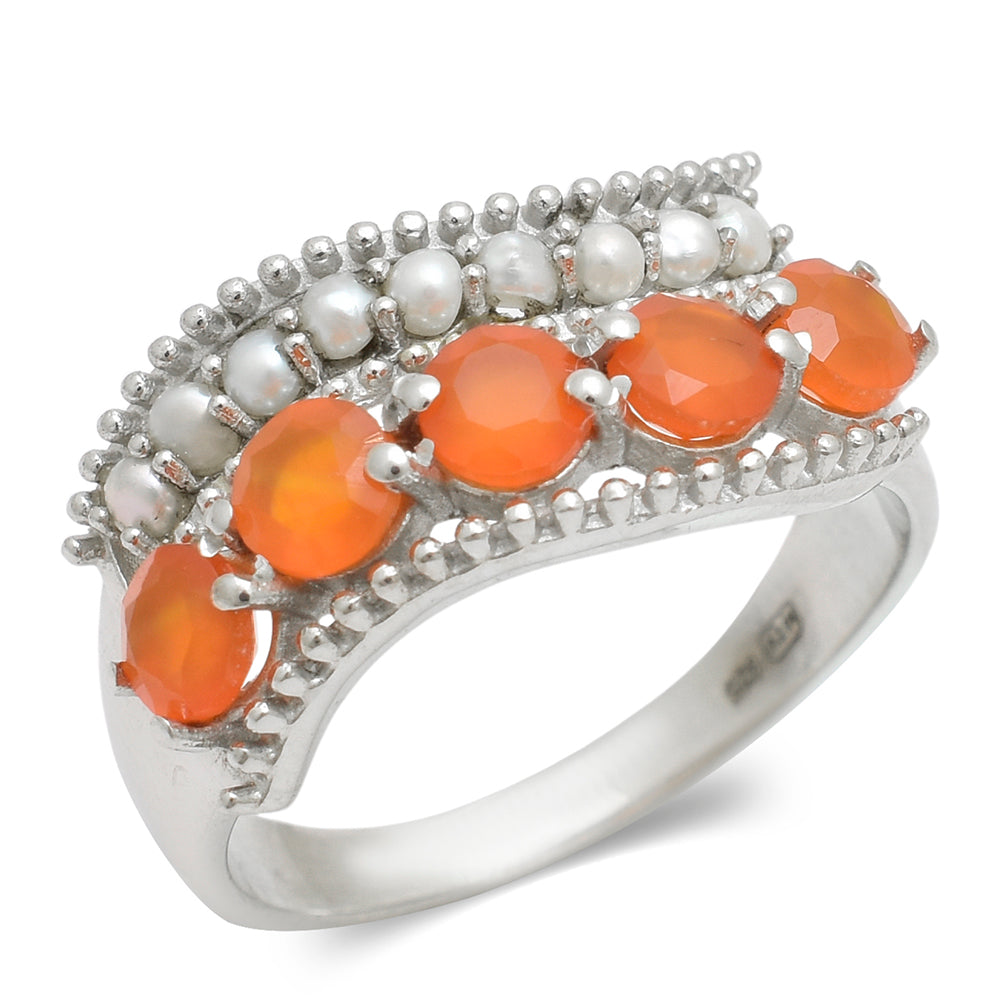 Anillo de Plata con Ágata Roja y Perla blanca de agua dulce 3 