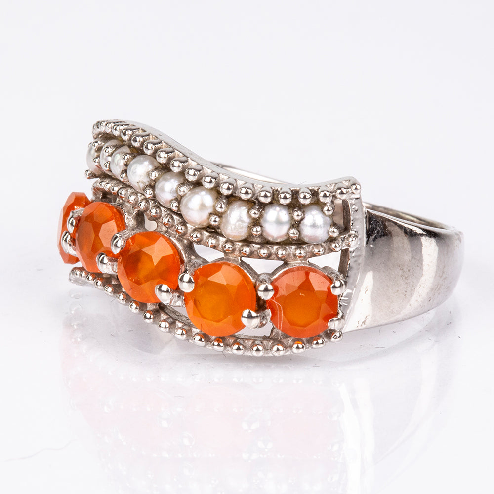 Anillo de Plata con Ágata Roja y Perla blanca de agua dulce 4 