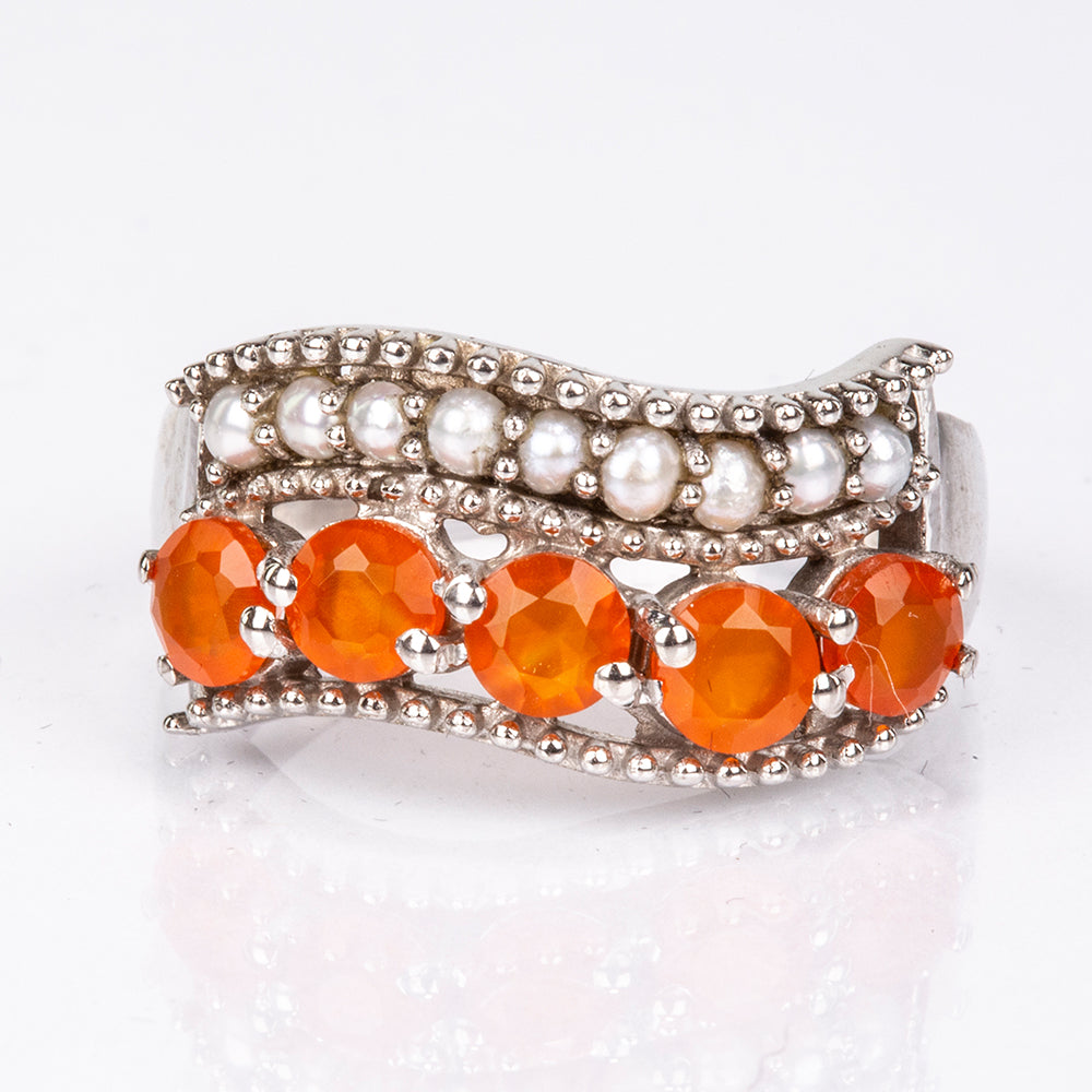 Anillo de Plata con Ágata Roja y Perla blanca de agua dulce 5 