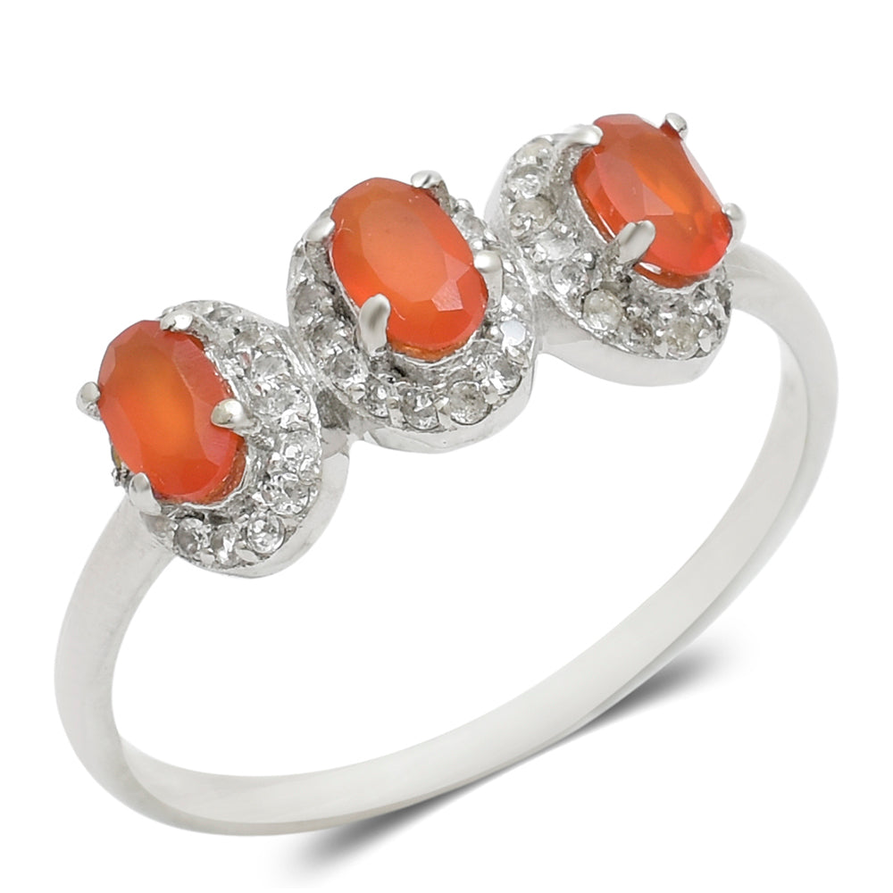Anillo de Plata con Ágata Roja y Topacio Blanco 2 