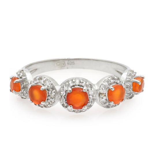 Anillo de Plata con Ágata Roja y Topacio Blanco