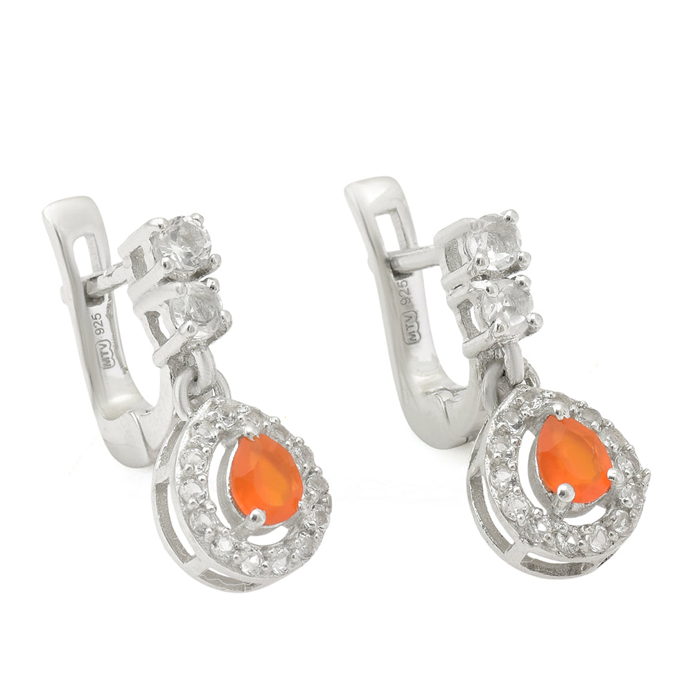 Pendientes de Plata con Ágata Roja y Topacio Blanco 4 