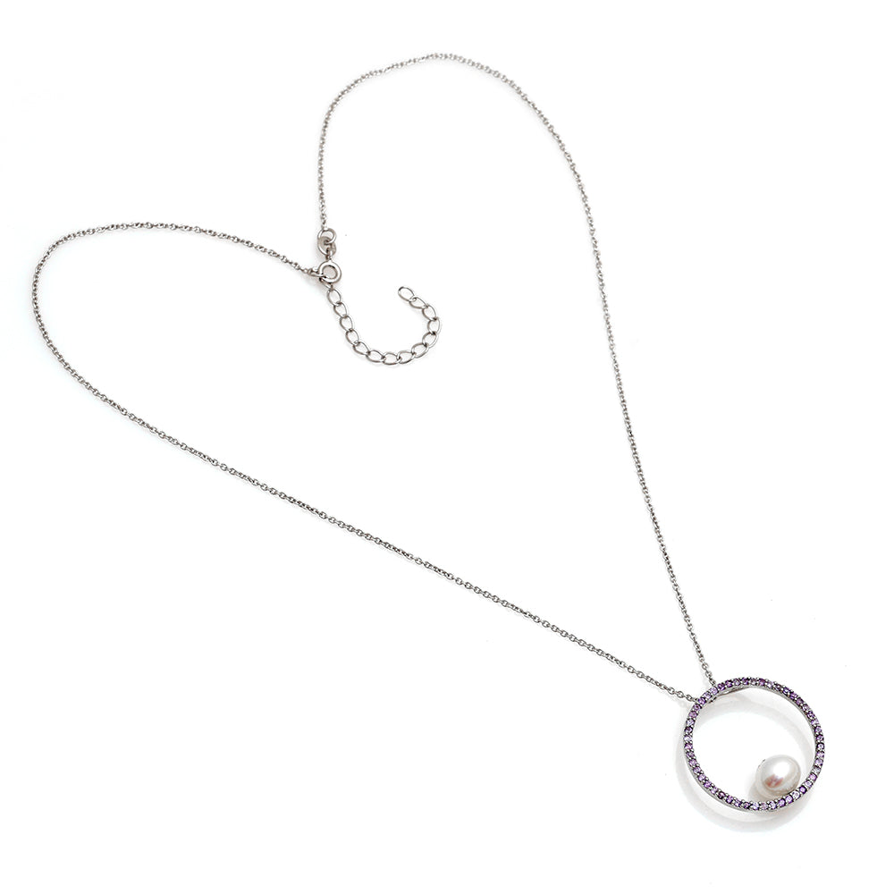 Colgante de Plata con Amatista de Brasil y Perla blanca de agua dulce