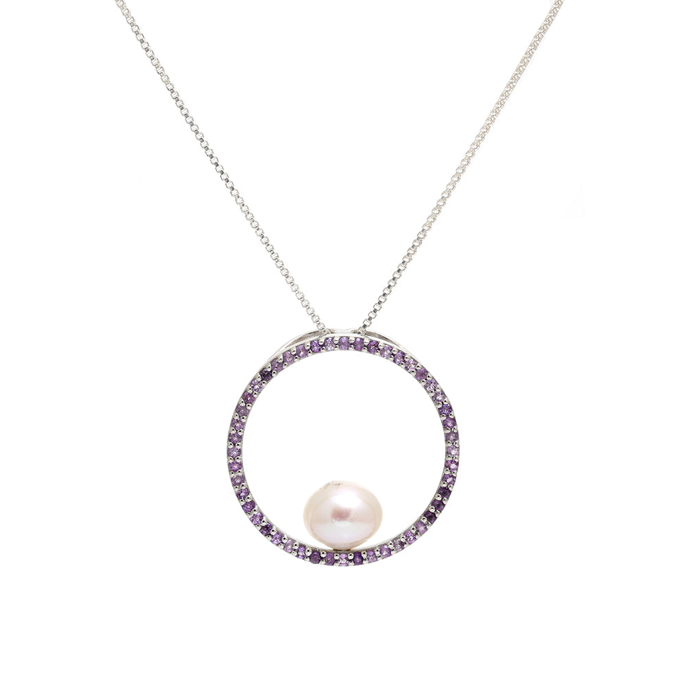 Colgante de Plata con Amatista de Brasil y Perla blanca de agua dulce 1 