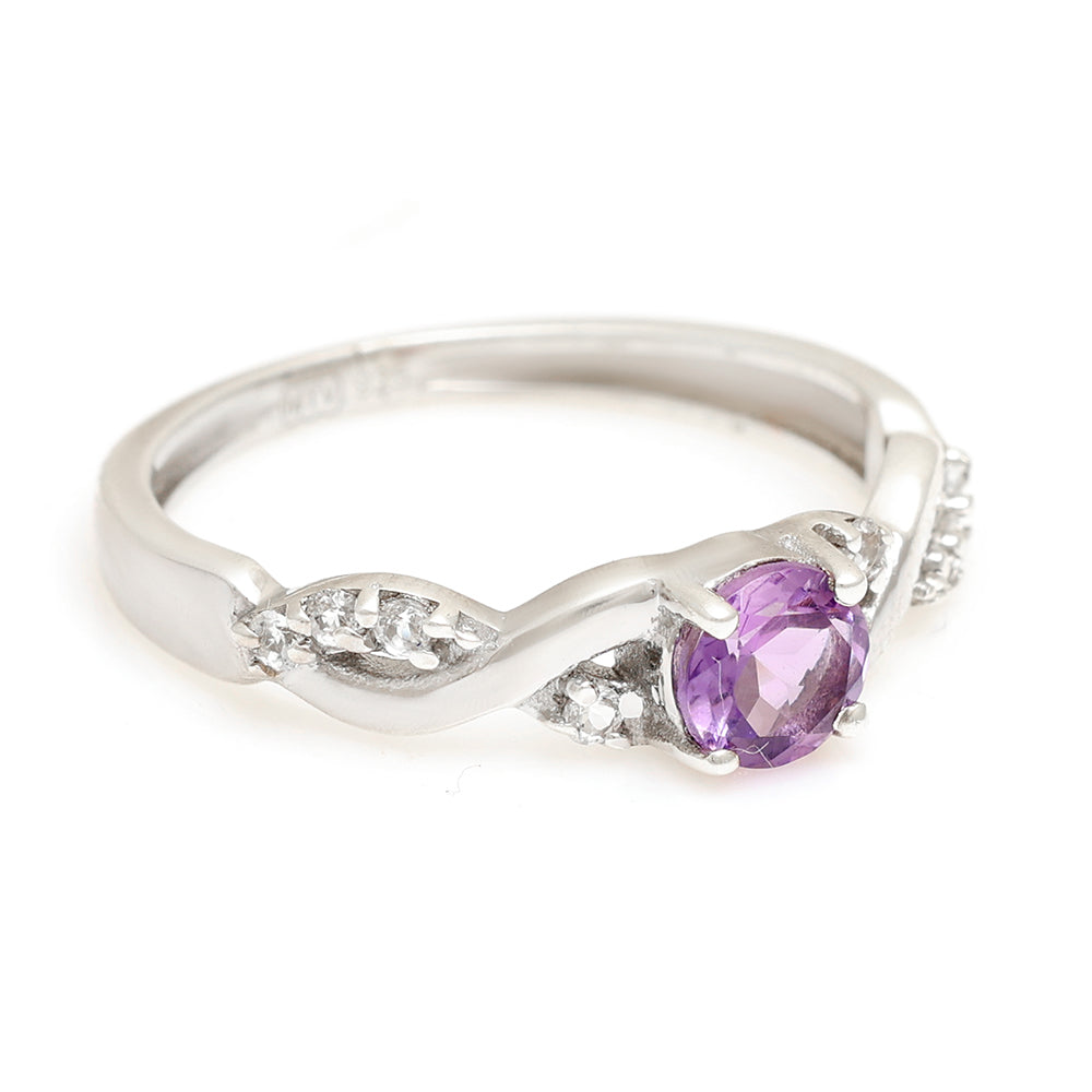 Anillo de Plata con Topacio Blanco y Amatista de Brasil