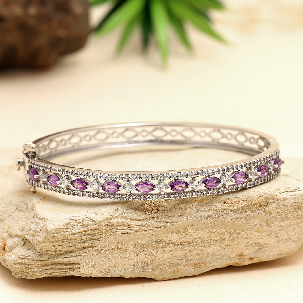 Pulsera de Plata con Amatista de Brasil y Topacio Blanco