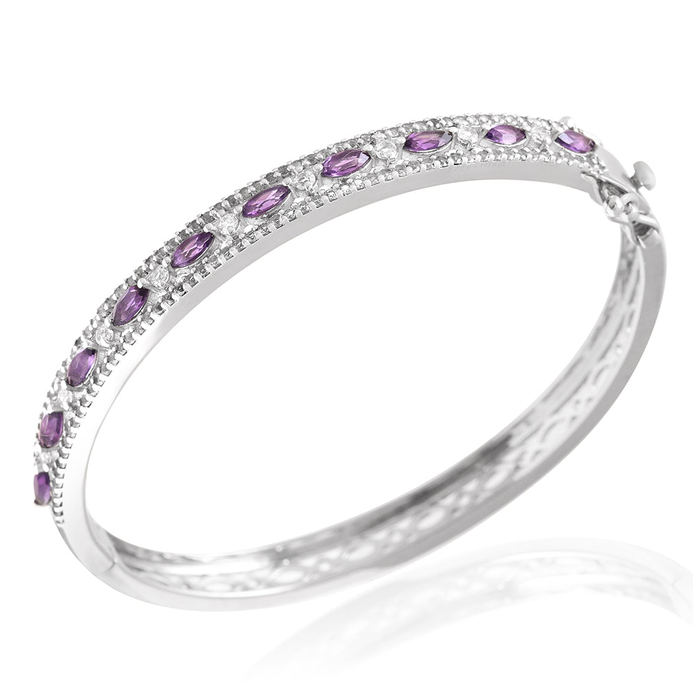 Pulsera de Plata con Amatista de Brasil y Topacio Blanco 5 