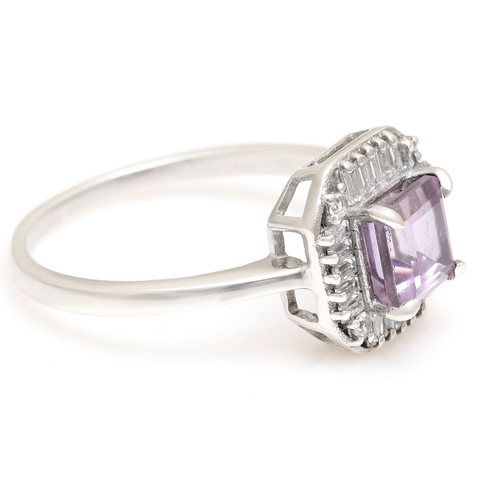 Anillo de Plata con Amatista de Brasil y Topacio Blanco