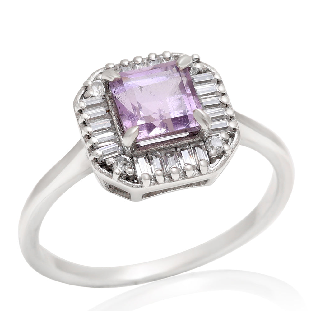 Anillo de Plata con Amatista de Brasil y Topacio Blanco 7 