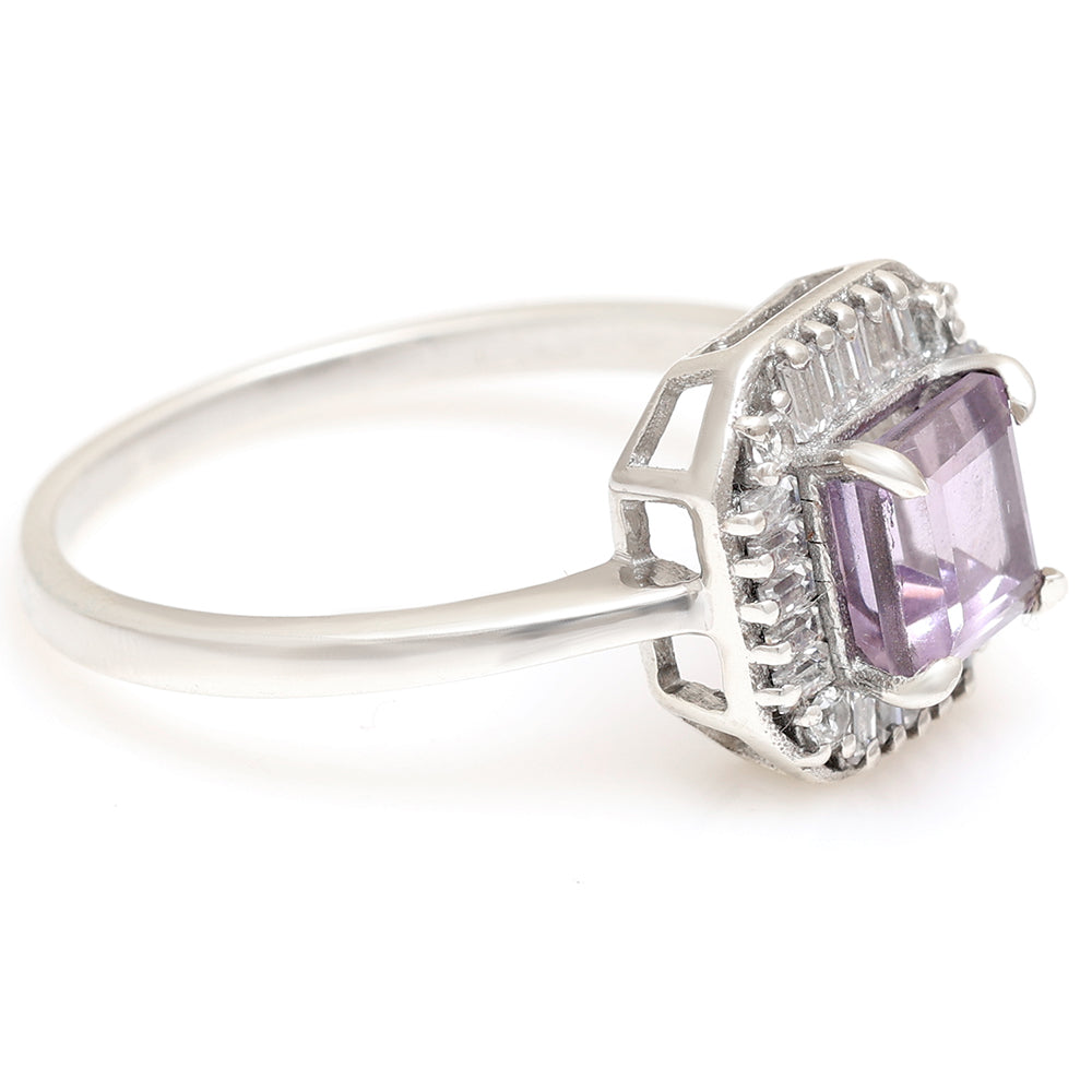 Anillo de Plata con Amatista de Brasil y Topacio Blanco