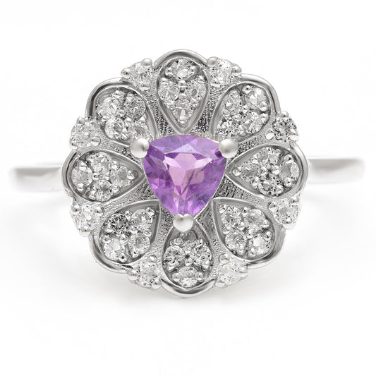 Anillo de Plata con Amatista de Brasil y Topacio Blanco