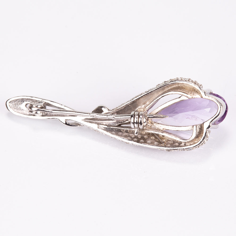 Broche de Plata con Amatista de Brasil y Topacio Blanco