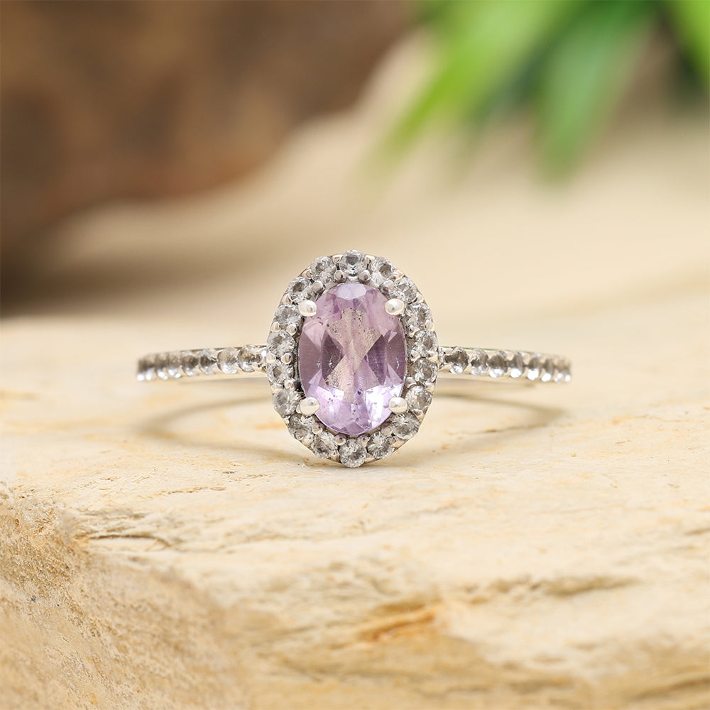 Anillo de Plata con Amatista de Brasil y Topacio Blanco