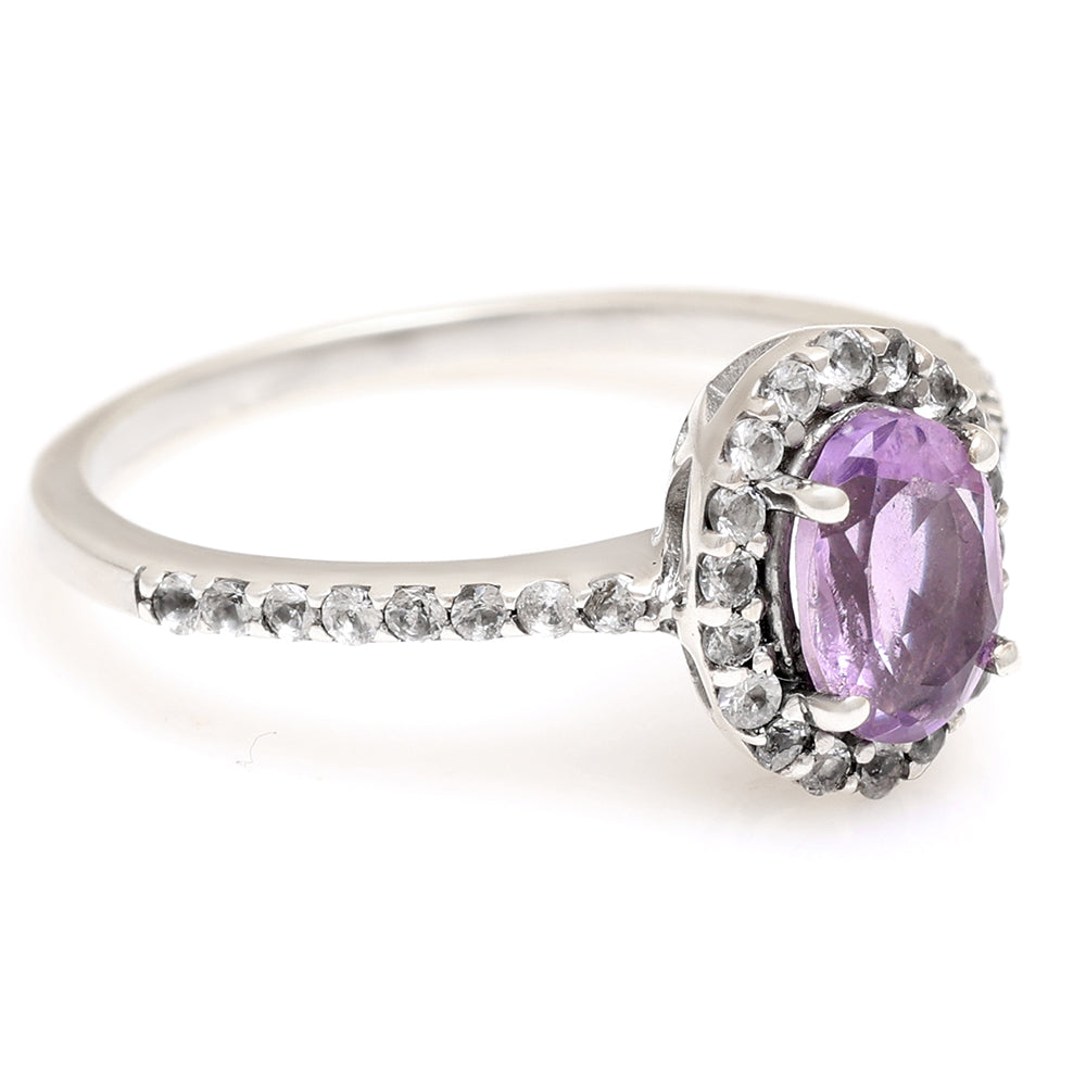 Anillo de Plata con Amatista de Brasil y Topacio Blanco 8 