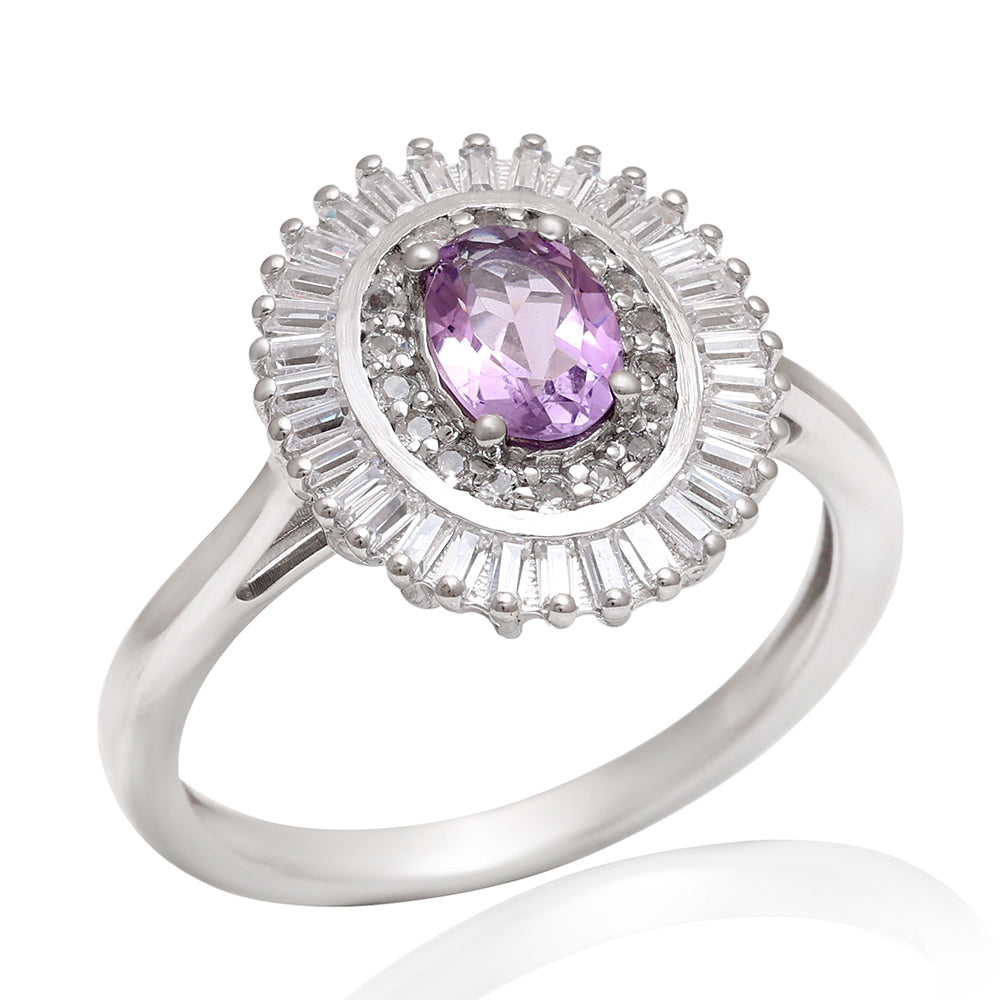 Anillo de Plata con Amatista de Brasil y Topacio Blanco