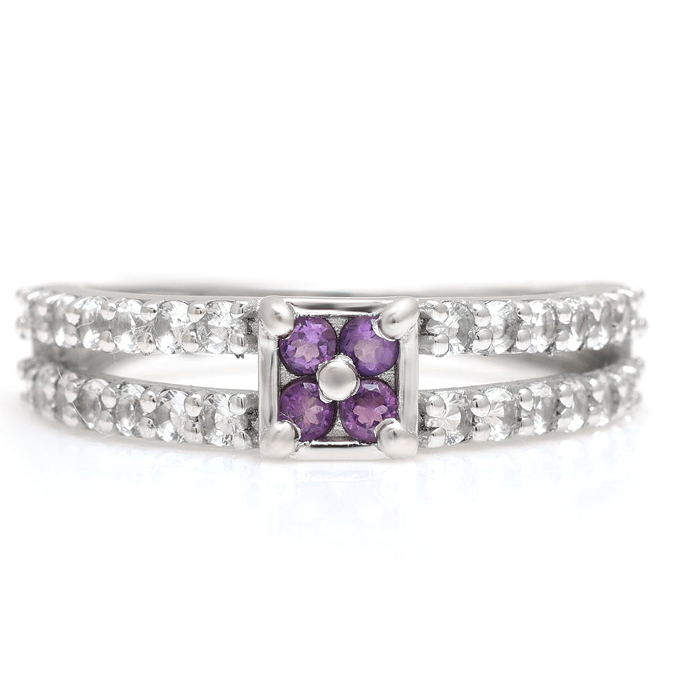Anillo de Plata con Amatista de Brasil y Topacio Blanco