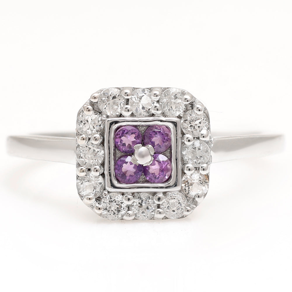 Anillo de Plata con Amatista de Brasil y Topacio Blanco