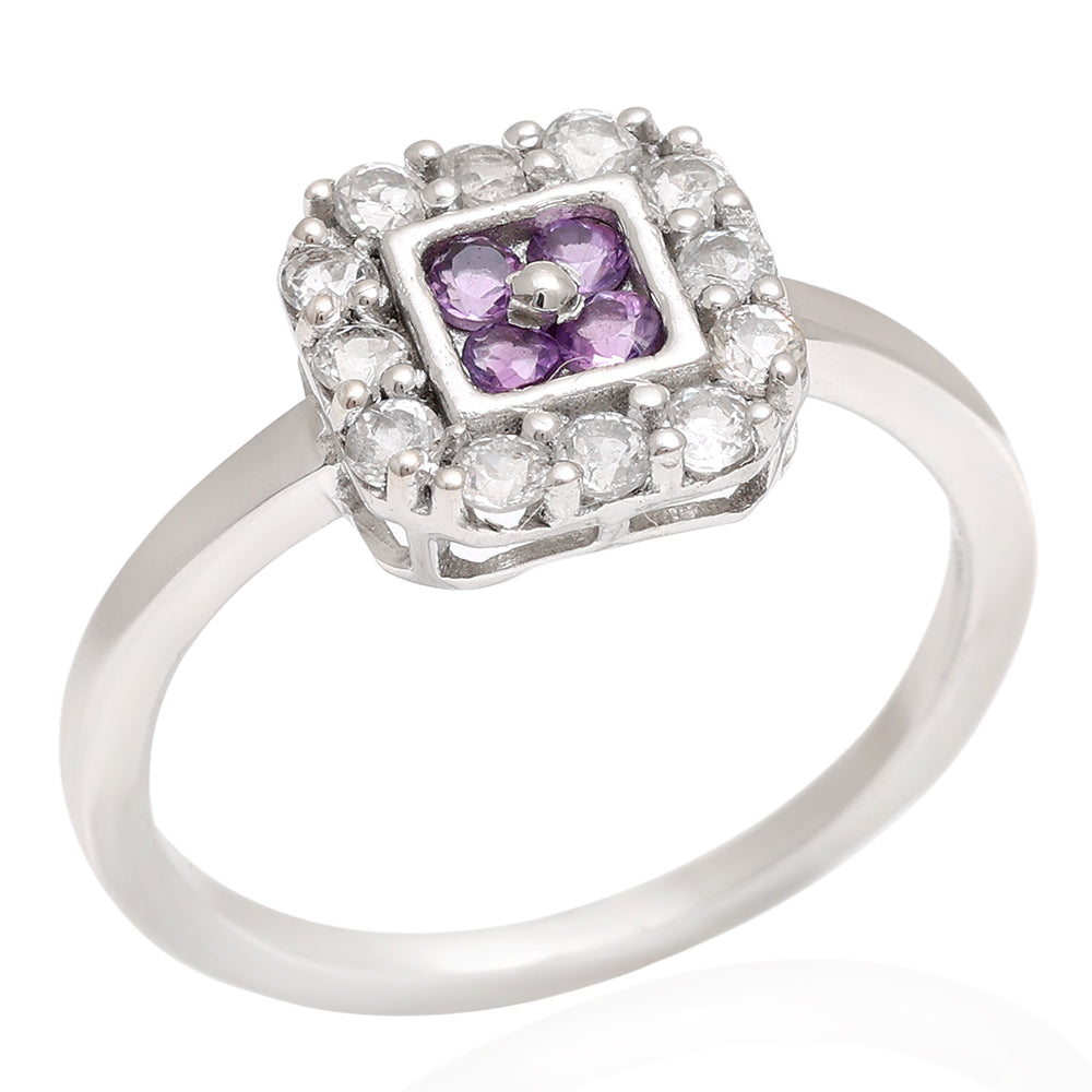 Anillo de Plata con Amatista de Brasil y Topacio Blanco