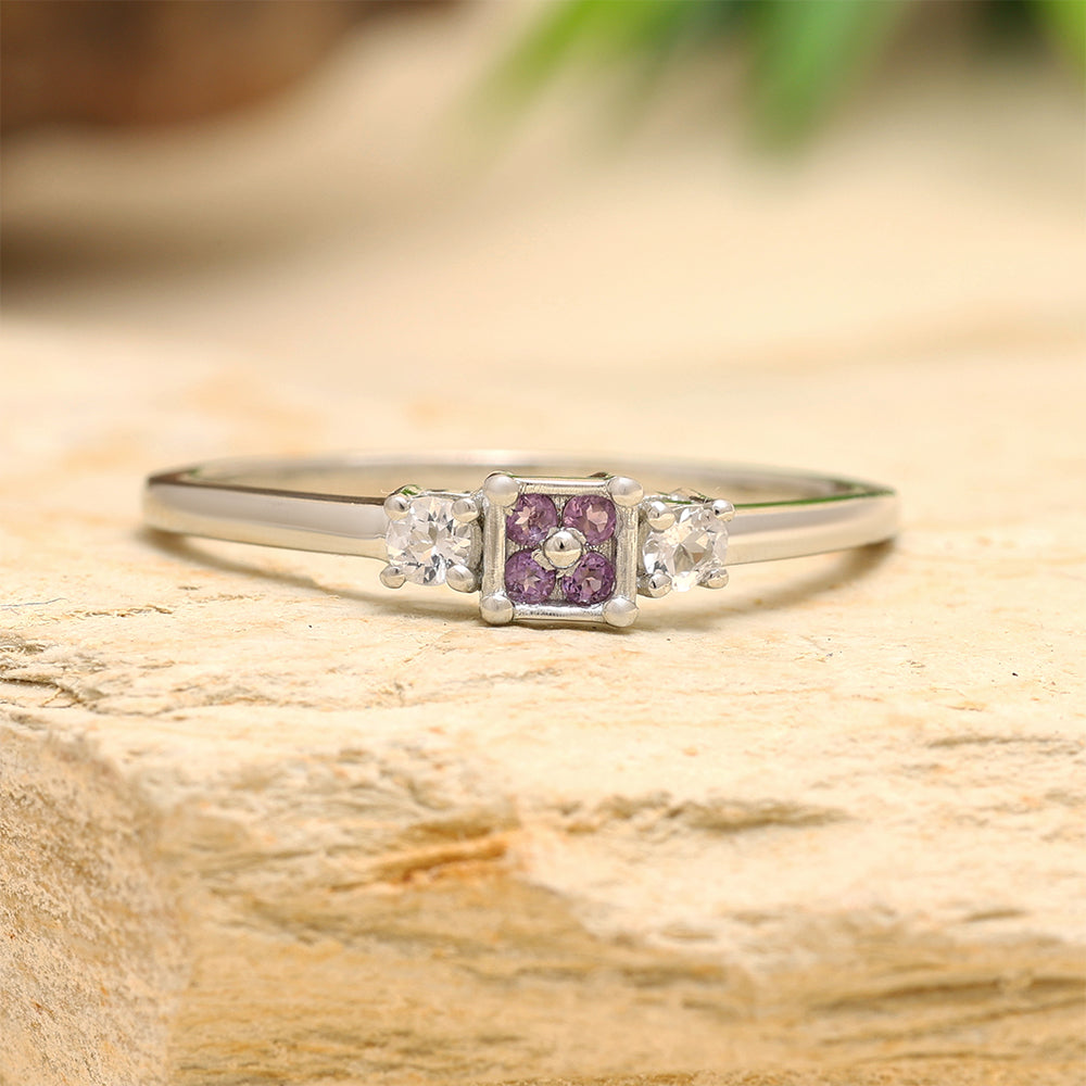 Anillo de Plata con Amatista de Brasil y Topacio Blanco 2 