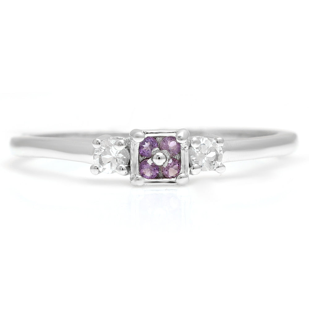 Anillo de Plata con Amatista de Brasil y Topacio Blanco