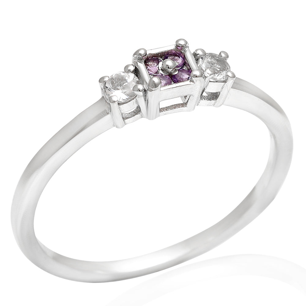 Anillo de Plata con Amatista de Brasil y Topacio Blanco